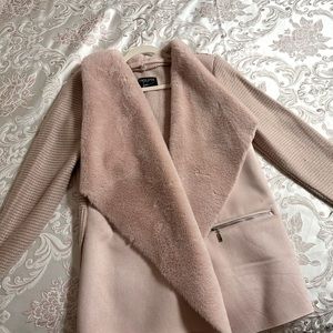 Pink faux fur and suede sweater cardigan